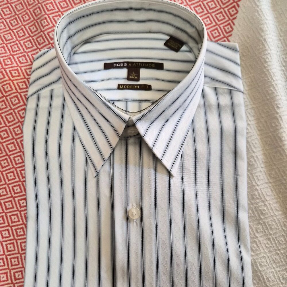 NWT BCBG L White striped dress shirt